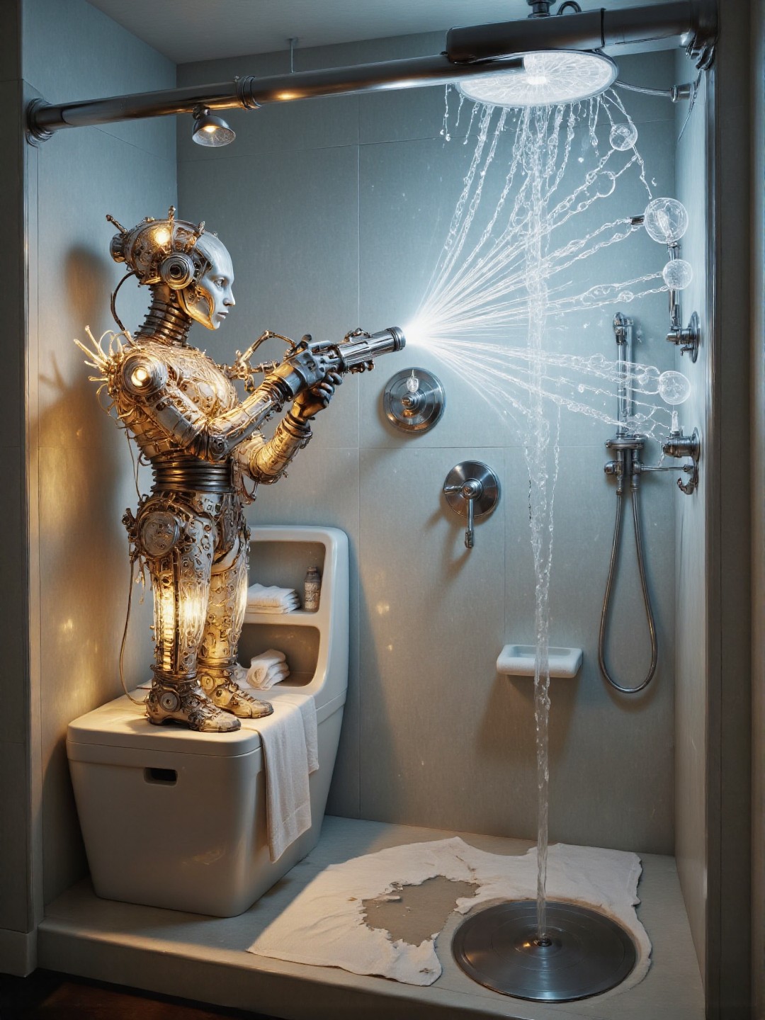 20250321_100240 digital artwork of an intricate glowing robot spraying water on a shower room. Adorned with futuristic details. _lora_Electrifie 3853360899 c=1 20 0.4 Euler fluxmania_III.jpg